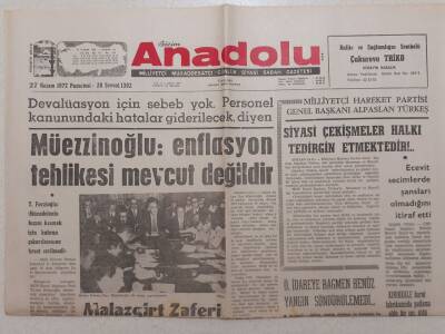 Bizim Anadolu Gazetesi - 27 Kasım 1972 - Müezzinoğlu Enflasyon Tehlikesi Mevcut Değildir GZ111808 - 1