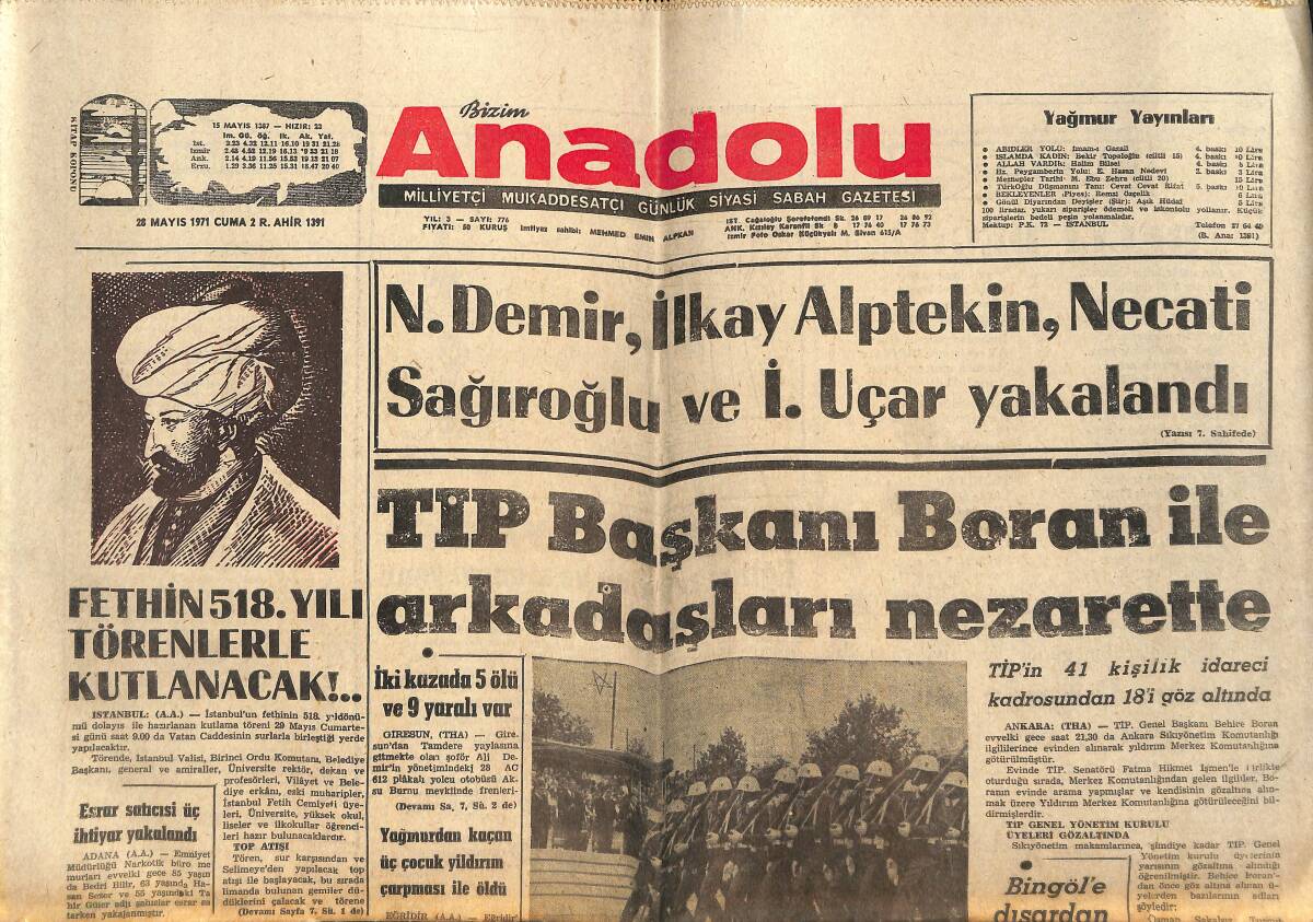Bizim Anadolu Gazetesi 28 Mayıs 1971 - Hint-Pakistan Sınırındaki Çarpışmada 150 Kişi Öldü - Bir Romen Uçağı Kaçırıldı GZ149399 - 1