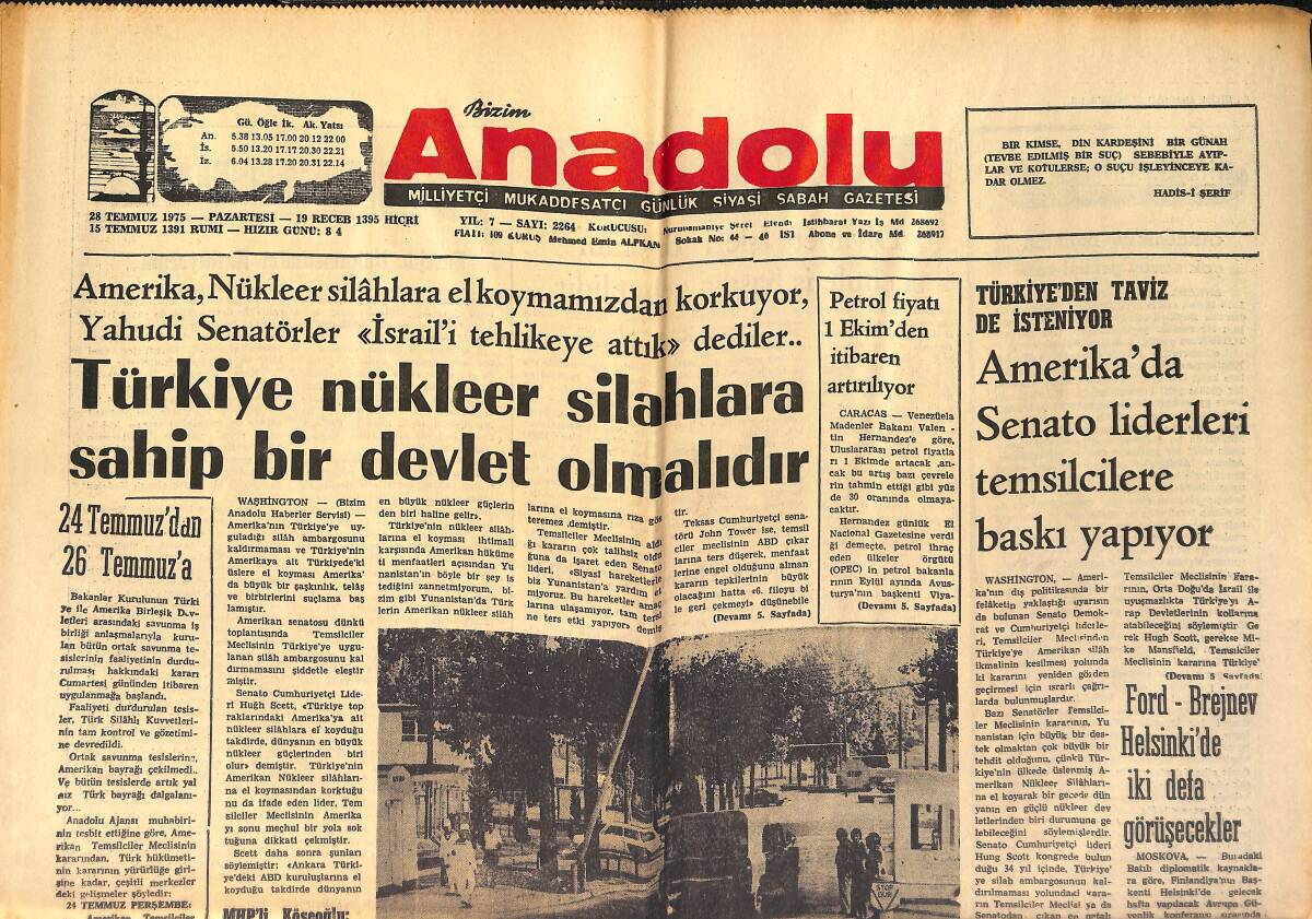 Bizim Anadolu Gazetesi 28 Temmuz 1975 - Ford-Brejnev Helsinki'de İki Defa Görüşecekler GZ158715 - 1