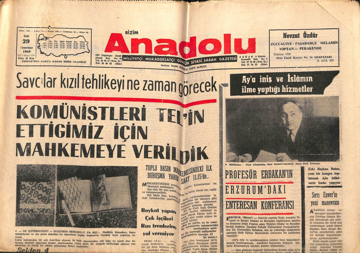 Bizim Anadolu Gazetesi 29 Temmuz 1969 - Komünistler Çeteciler Nixon'ı Öldürmek İçin Baskın Yaptı GZ140792 - 1