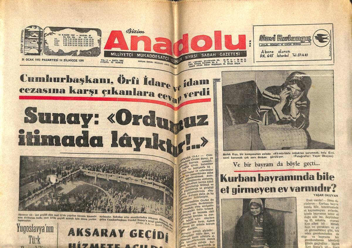 Bizim Anadolu Gazetesi 31 Ocak 1972 - Aksaray Geçidi Hizmete Açıldı - Ödemiş'te Antimon Madeni Bulundu GZ142952 - 1