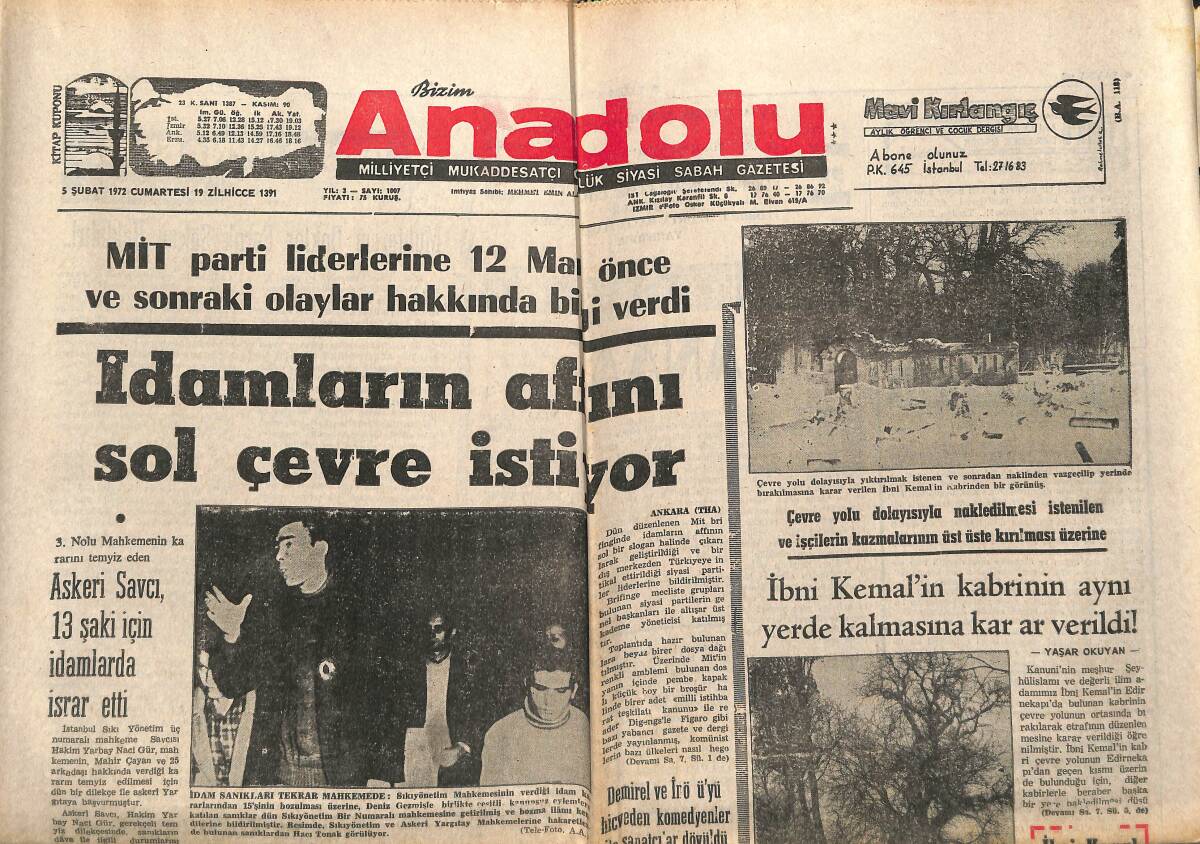 Bizim Anadolu Gazetesi 5 Şubat 1972 - Koca Sinan'ın Meşhur Tarihi Ayasofya Hamamı İhya Ediliyor GZ140766 - 1