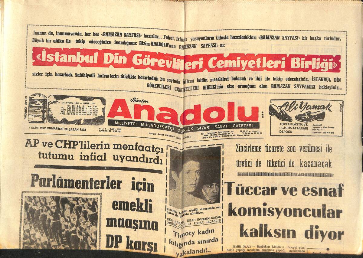 Bizim Anadolu Gazetesi 7 Ekim 1972 - İstanbul'un Kurtuluşu Kutlandı - Pele Bir Daha Topa Ayağını Sürmeyecek GZ138958 - 1