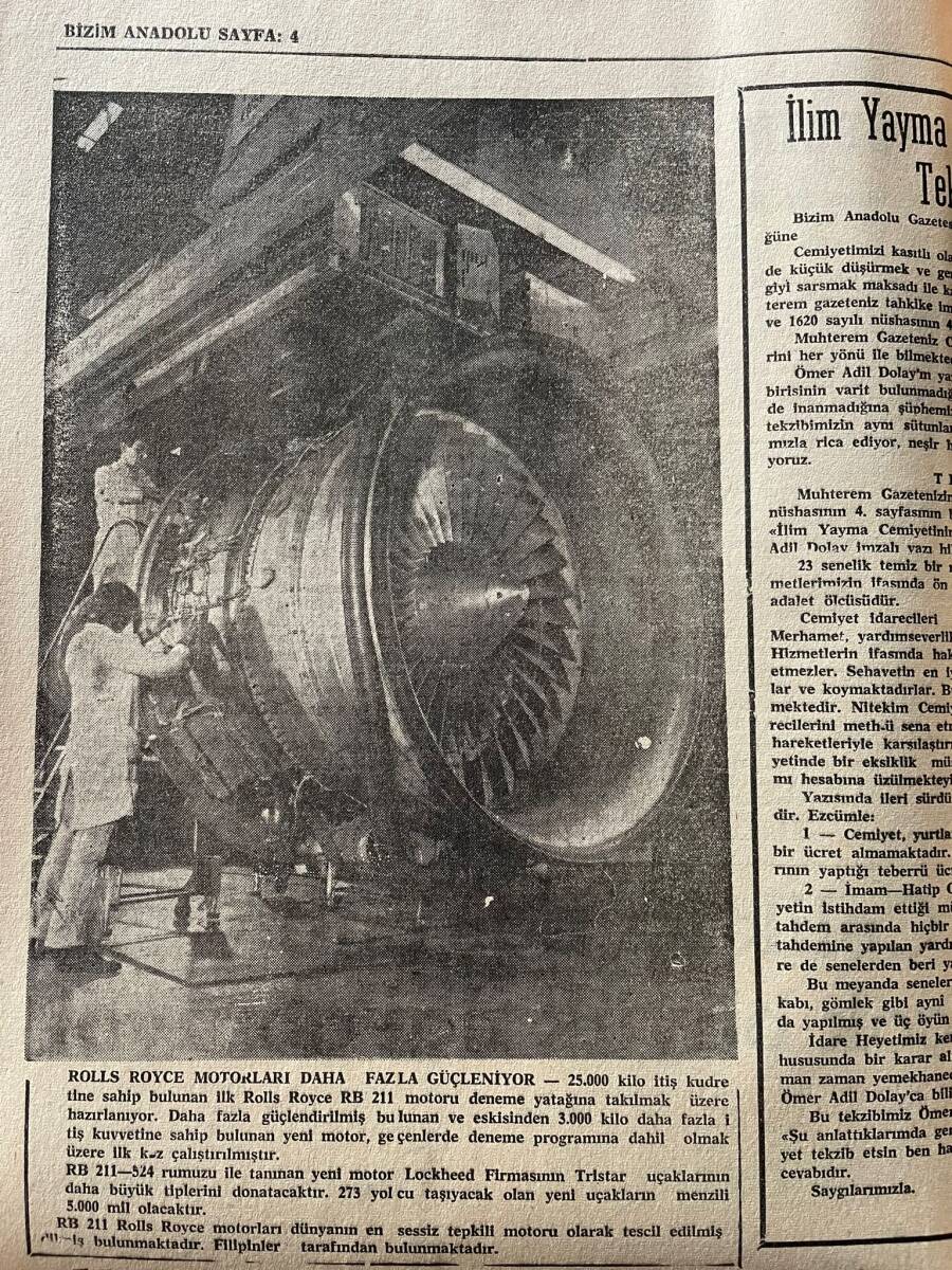Bizim Anadolu Gazetesi 7 Kasım 1973 - İsrail Ordusu Suriye'ye Saldırdı - Rolls Royce Motorları Daha Fazla Güçleniyor GZ141007 - 2