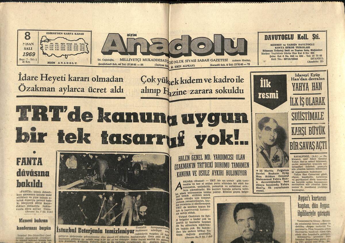 Bizim Anadolu Gazetesi 8 Nisan 1969 - Aygaz'ı Kurtaran Kaptan , Dün Aygaz İlgilileriyle Görüştü - Fanta Davasına Bakıldı GZ140768 - 1