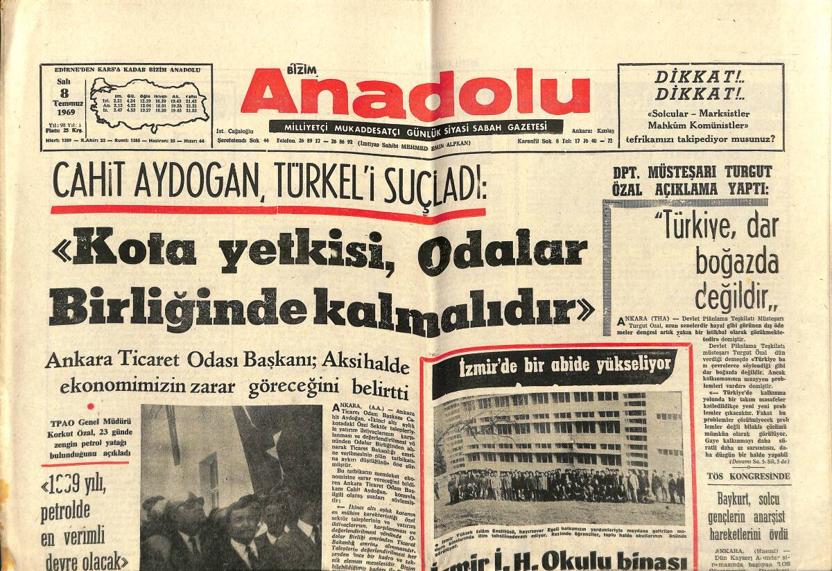Bizim Anadolu Gazetesi 8 Temmuz 1969 - Metin Oktay Galatasaray İçin Sembolleşmiştir - Apollo-11 Ay Uçuşunun Kesin Programını Yayınladı GZ141030 - 1