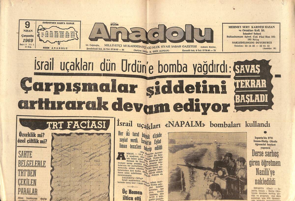 Bizim Anadolu Gazetesi 9 Nisan 1969 - Derse Sarhoş Giren Öğretmen Nazilli'ye İade Edildi - İstanbul Üniversitesi'nde De Solcu Boykotu Başladı GZ138904 - 1