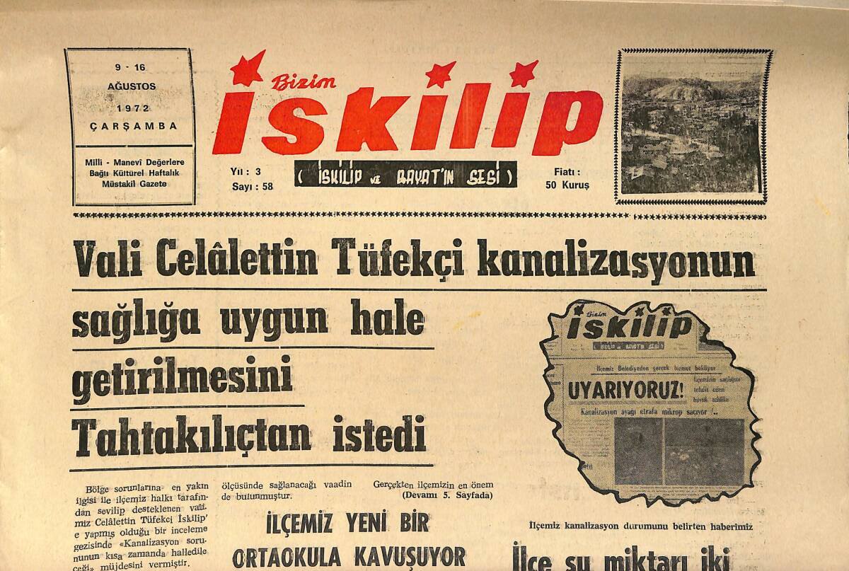 Bizim İskilip Gazetesi 9 - 16 Ağustos 1972 - Kızılırmak'ta İki Çocuk Boğuldu - Çorumspor Yeni Sezonu Törenle Açtı - İlçemiz Yeni Ortaokuluna Kavuşuyor GZ153567 - 1