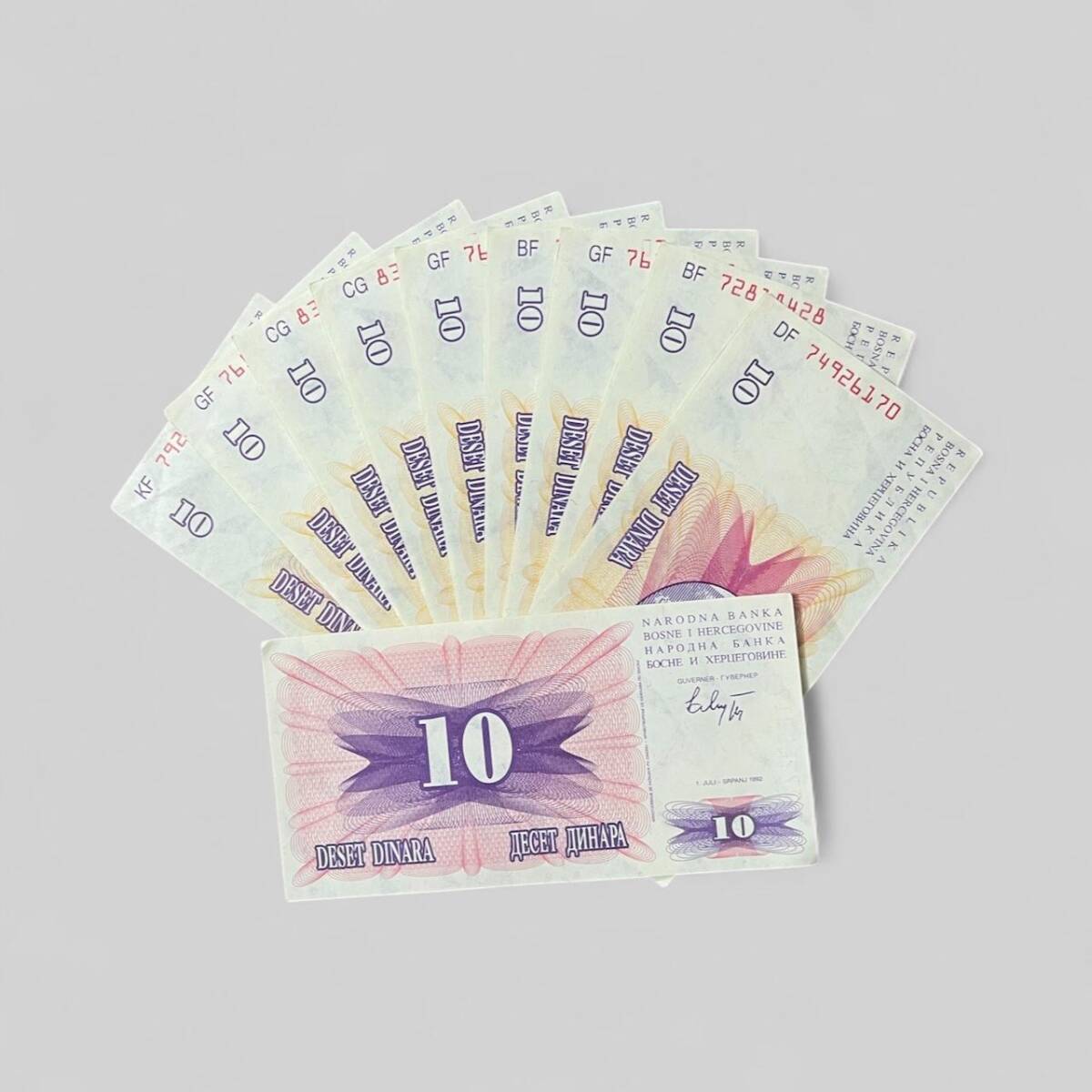 Bosna Hersek 10 Dinara 1992 10'lu Lot ÇİL YKP8074 - 3