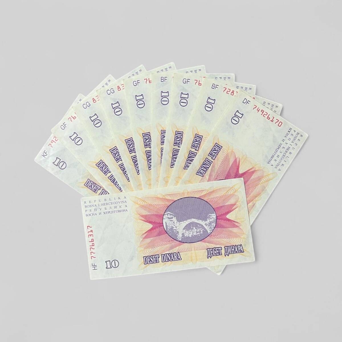 Bosna Hersek 10 Dinara 1992 10'lu Lot ÇİL YKP8074 - 2