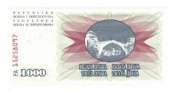Bosna Hersek 1000 Dinara 1992 ÇİL YKP8294 - 2
