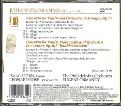 Brahms* - Isaac Stern, Leonard Rose, The Philadelphia Orchestra, Eugene Ormandy - Violin Concerto • Concerto For Violin And Cello CD (İkinci El) CD4594 - 2