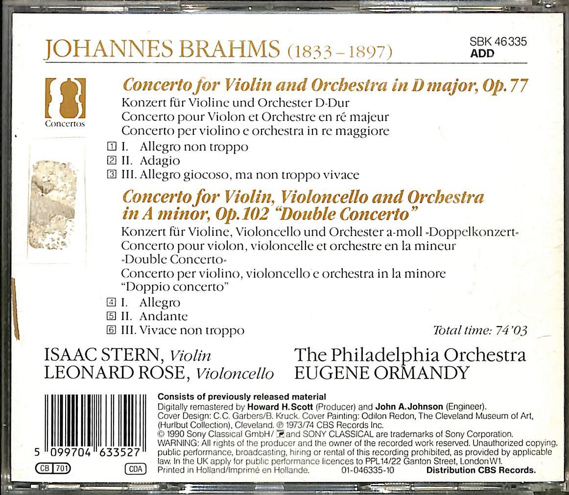 Brahms* - Isaac Stern, Leonard Rose, The Philadelphia Orchestra, Eugene Ormandy - Violin Concerto • Concerto For Violin And Cello CD (İkinci El) CD4594 - 2