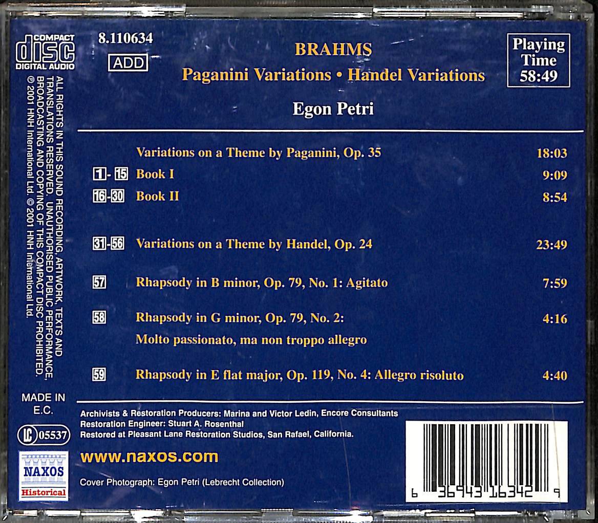 Brahms - Paganini Variations • Handel Variations CD (İkinci El) CD5481 - 2