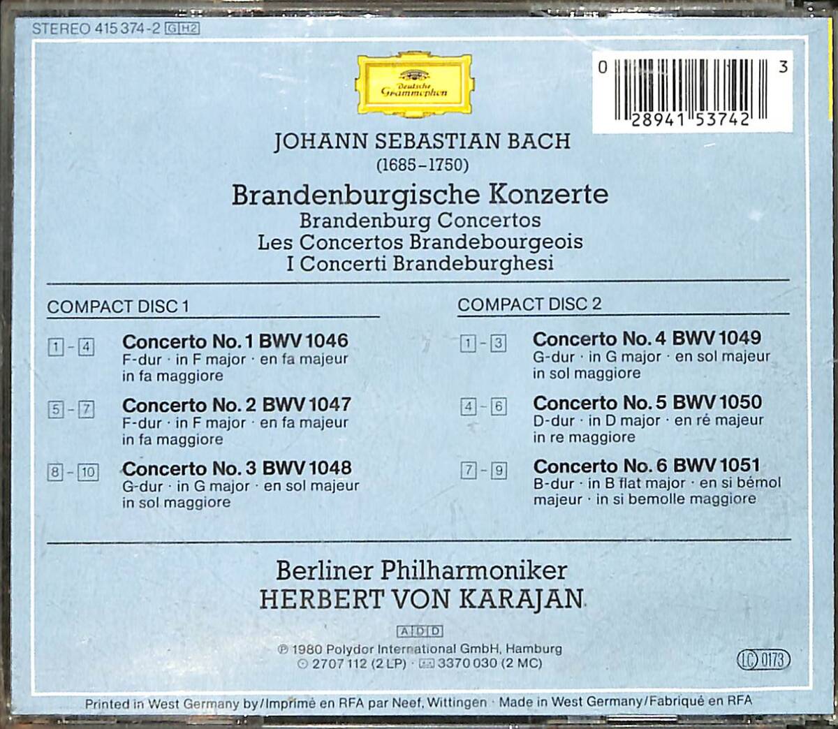Brandenburgische Konzerte - Bach - Karajan - Berliner Philharmoniker CD (İkinci El) CD3862 - 2
