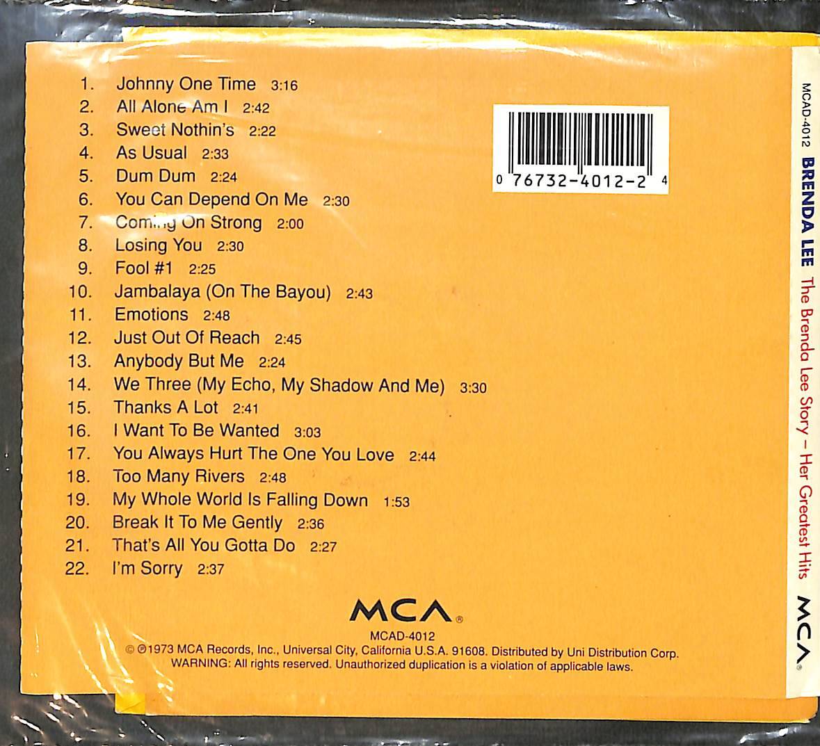 Brenda Lee – The Brenda Lee Story Her Greatest Hits CD (İkinci El) CD5806 - 2