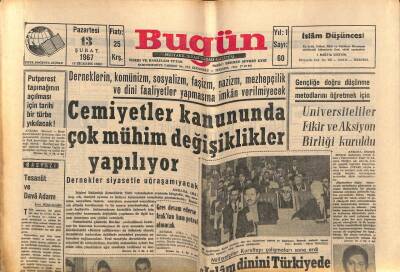 Bugün Gazetesi 13 Şubat 1967 - Cemiyetler Kanununda Çok Mühim Değişiklikler Yapılıyor GZ77586 - 1