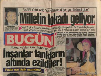 Bugün Gazetesi 20 Aralık 1989 - ANAPlı Cahit Aral,Ya Enflasyon Düşer Ya Hükümet Gider GZ97540 - 1