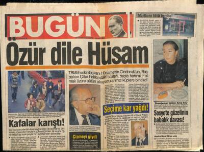 Bugün Gazetesi 22 Ekim 1995 - Özür Dile Hüsamettin Cindoruk GZ75203 - 1