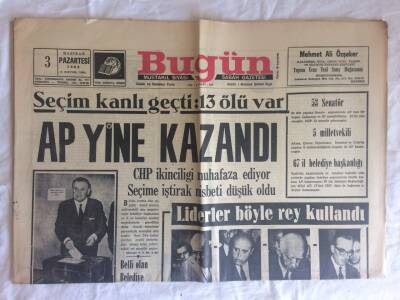Bugün Gazetesi 3 Haziran 1968 - Seçim Kanlı Geçti 13 Ölü Var , AP Yine Kazandı GZ73350 - 1