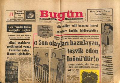 Bugün Gazetesi 31 Temmuz 1968 - Türk Yazarlar Birliği Anarşistleri Suçladı GZ83483 - 1