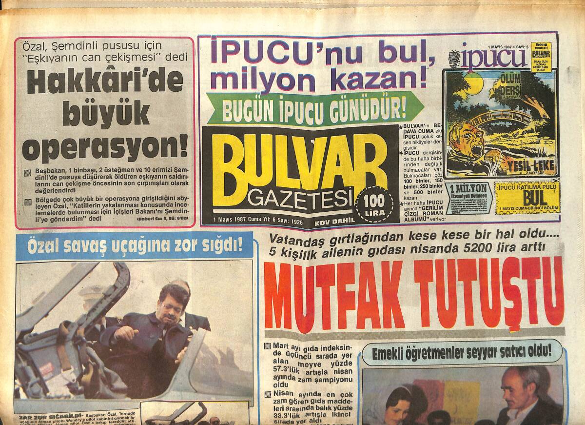 Bulvar Gazetesi 1 Mayıs 1987 - Hateley Bir Türk Kızına Vuruldu GZ159283 - 1