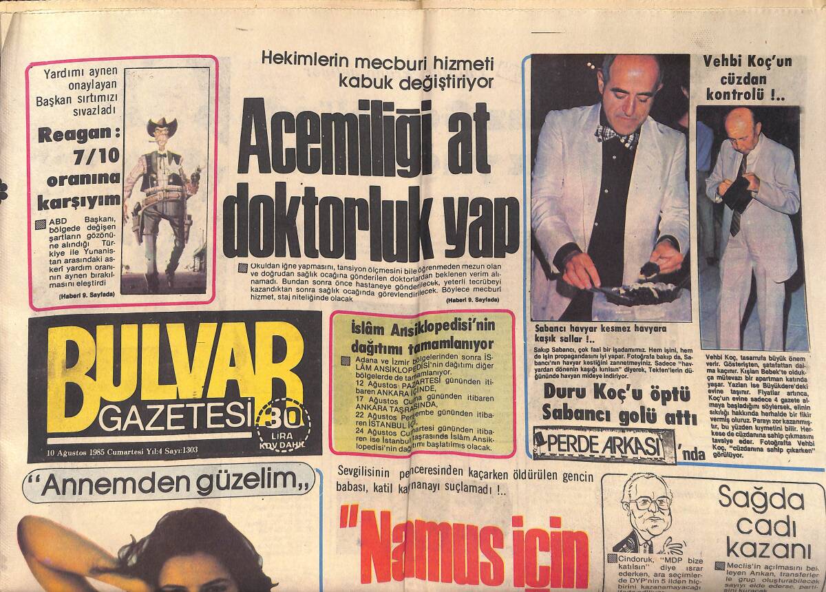 Bulvar Gazetesi 10 Ağustos 1985 - Hülya Koçyiğit Haftada 3 Gün Ekrana Çıkacak - İran Sınırında Kamyonlar 50 Dolar Bozduracak GZ159246 - 1