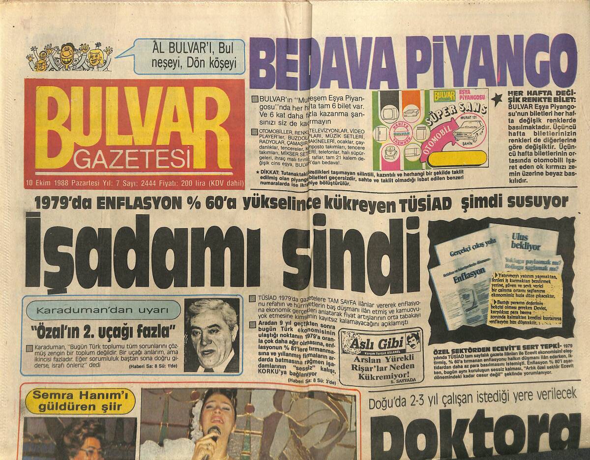 Bulvar Gazetesi 10 Ekim 1988 - Hemingway'in Hayatı - Özal'lı Esprilere Sansür Kondu GZ153202 - 1