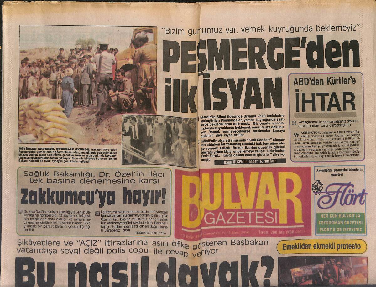Bulvar Gazetesi 10 Eylül 1988 - Erdal İnönü : Enflasyonu Ancak Naim Kaldırır - Peşmerge'den İki İsyan GZ153178 - 1