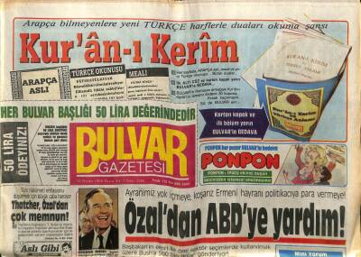 Bulvar Gazetesi 10 Nisan 1988 - Turgut Özaldan ABDye Yardım GZ61358 - 2