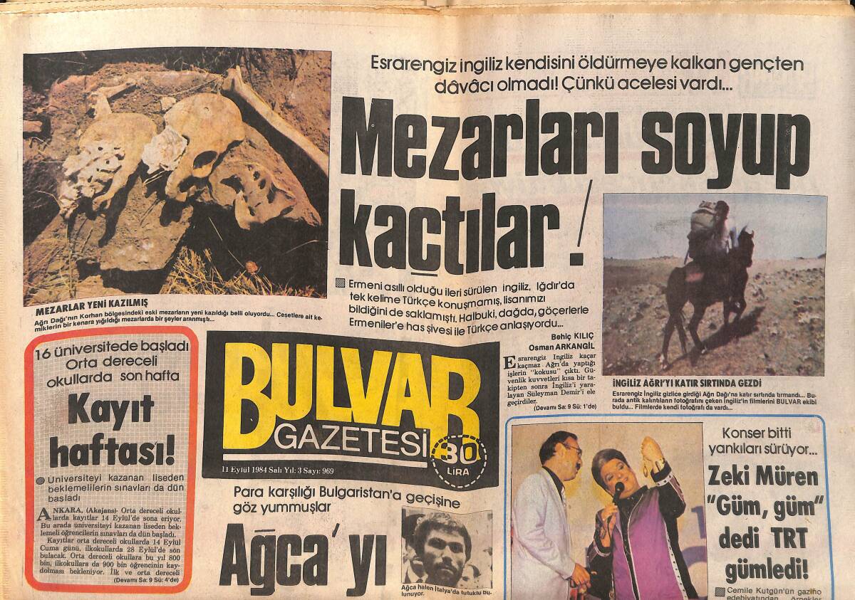 Bulvar Gazetesi 11 Eylül 1984 - Zeki Müren ''Güm,Güm'' dedi TRT Gümledi ! - Ursula : Benim İçin Çocuk Sevgisi Bambaşka GZ159371 - 1