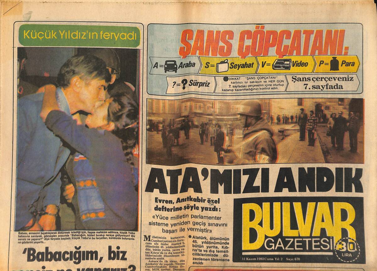 Bulvar Gazetesi 11 Kasım 1983 - Müşerref Tezcan Kocasına Döndü - Atamızı Andık GZ159237 - 1
