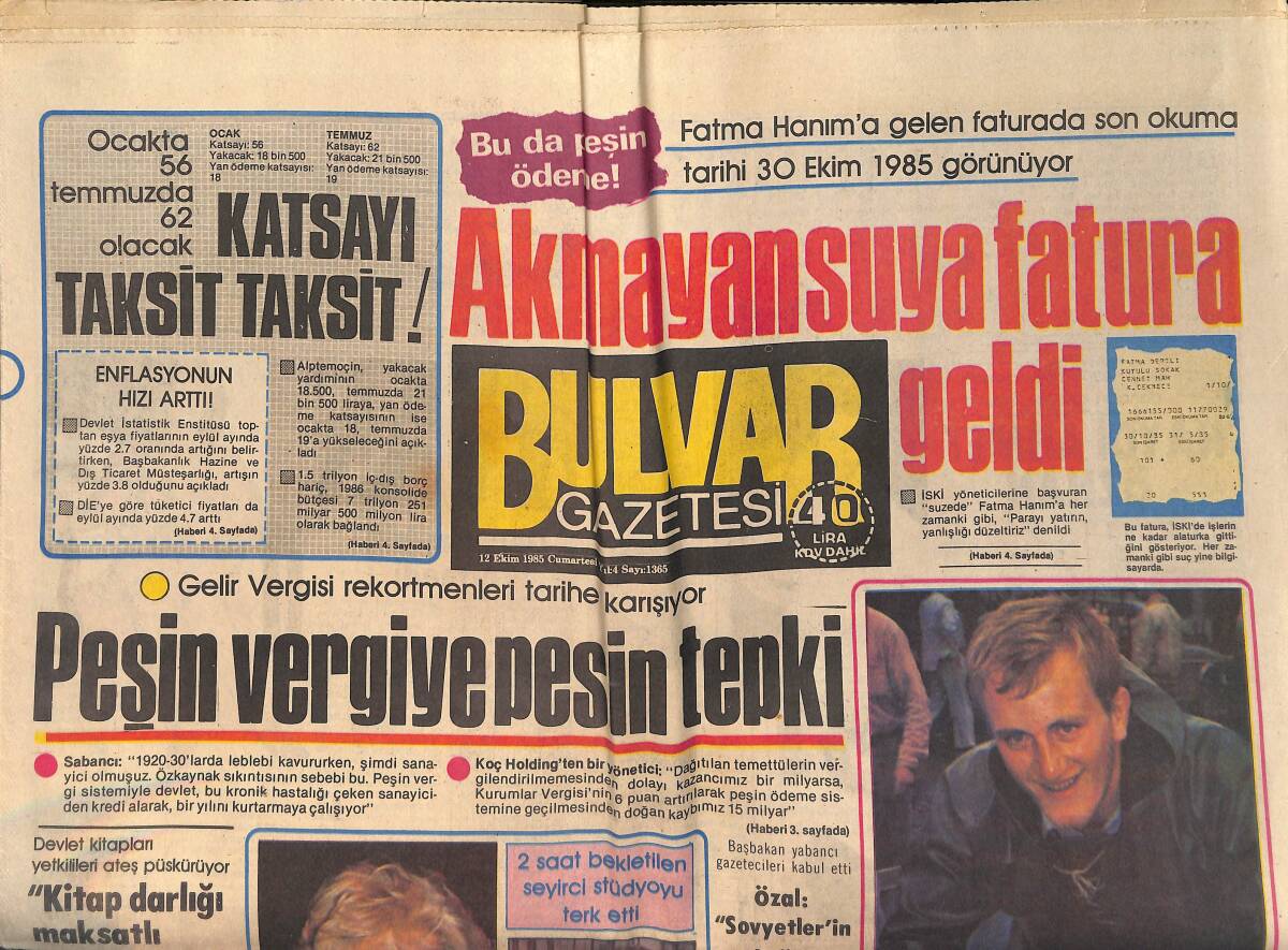 Bulvar Gazetesi 12 Ekim 1985 - Güngör Bayrak'a Gün Doğdu - Hülya Sözer,Kuliste Gazete Okuyarak Vakit Geçirdi GZ159215 - 1