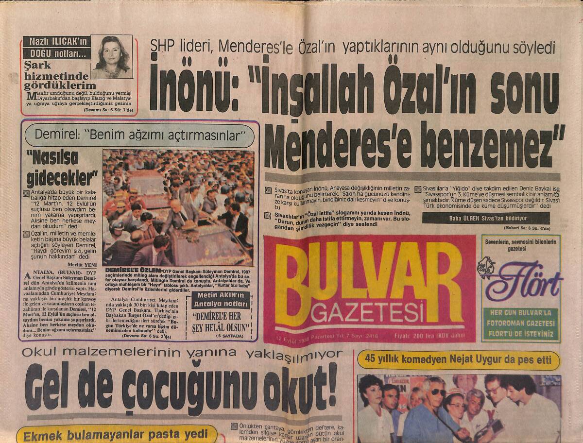 Bulvar Gazetesi 12 Eylül 1988 - 45 Yıllık Komedyen Nejat Uygur da Pes Etti GZ153176 - 1