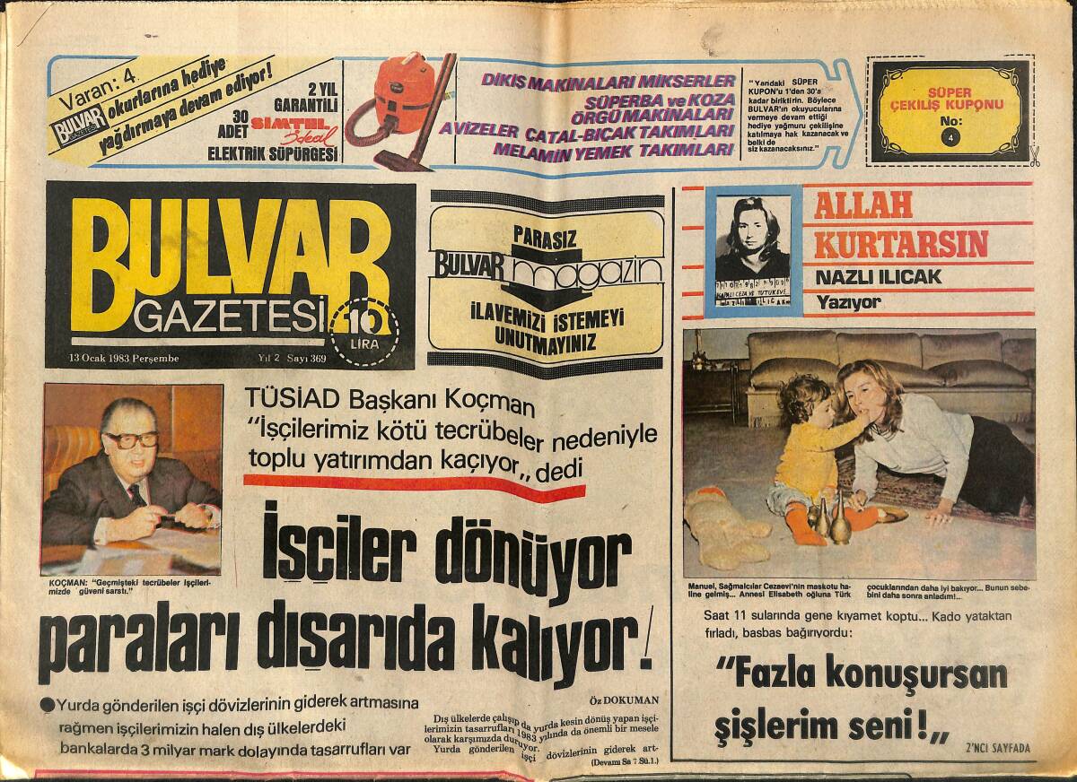 Bulvar Gazetesi 13 Ocak 1983 - Marlon Brando , Kızı İçin Ada Satın Aldı... - Arafat Moskova'da.. GZ150727 - 1