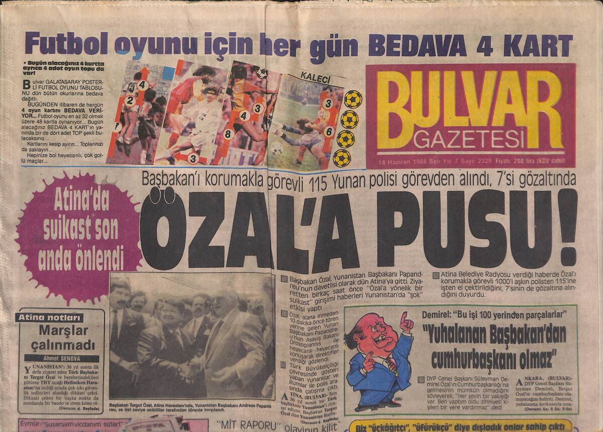 Bulvar Gazetesi 14 Haziran 1988 - Erken Mahalli Seçim Yasası İptal Edildi - Özal'a Pusu GZ153190 - 1