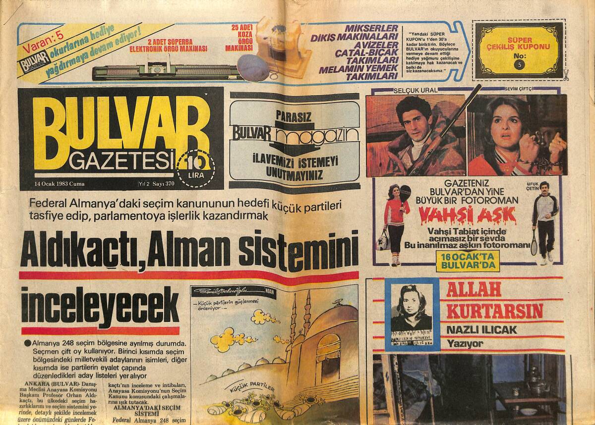 Bulvar Gazetesi 14 Ocak 1983 - Kiracılık Türkan Şoray'ın Canına Tak Dedi - Mobilya Cenneti İnegöl'de Fiyatlar Yarı-Yarıya ! GZ150746 - 1