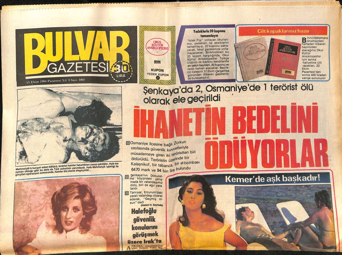 Bulvar Gazetesi 15 Ekim 1984 - Nükhet Duru Aşkını Gizlemedi ! - Trabzon Havaalanı 29 Ekim'de Hizmete Giriyor GZ159380 - 1