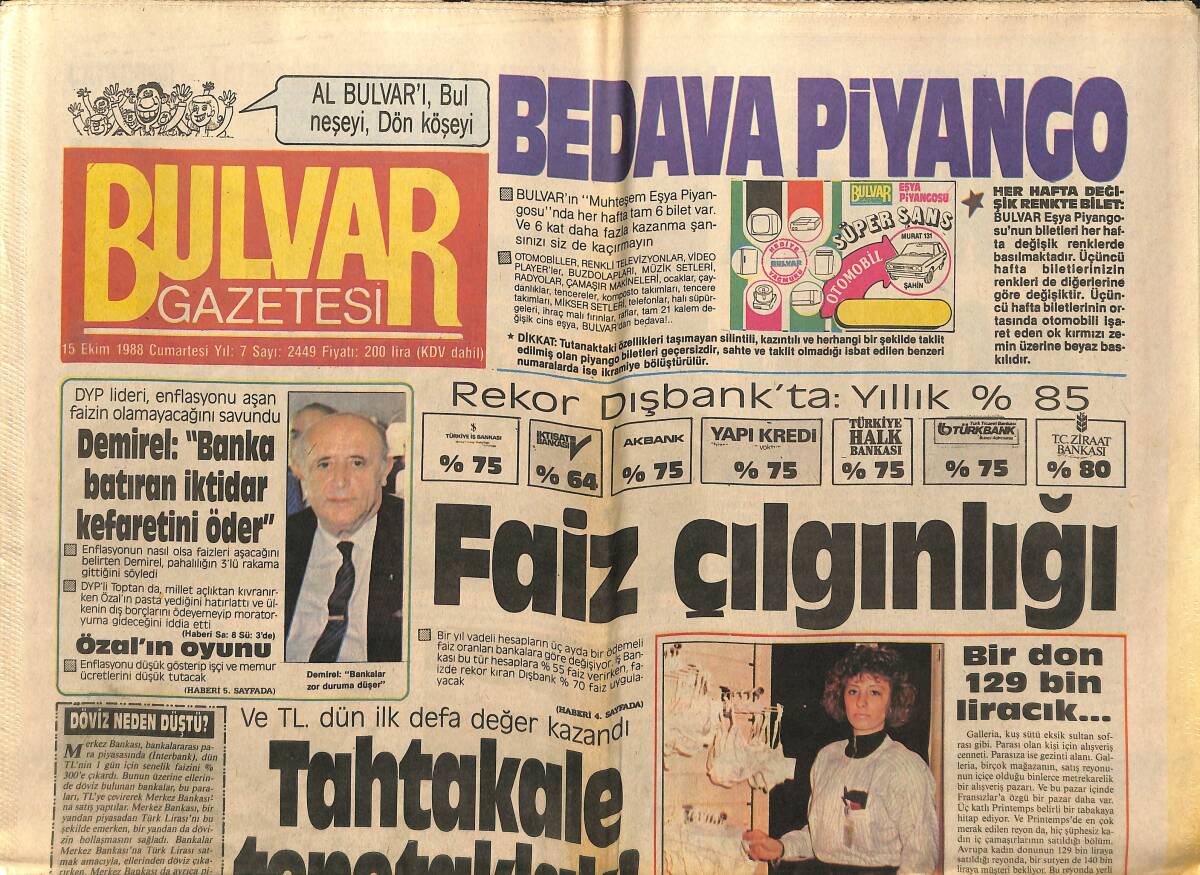 Bulvar Gazetesi 15 Ekim 1988 - Romalı Emel Sayın - Özal'ın Oyunu GZ153201 - 1