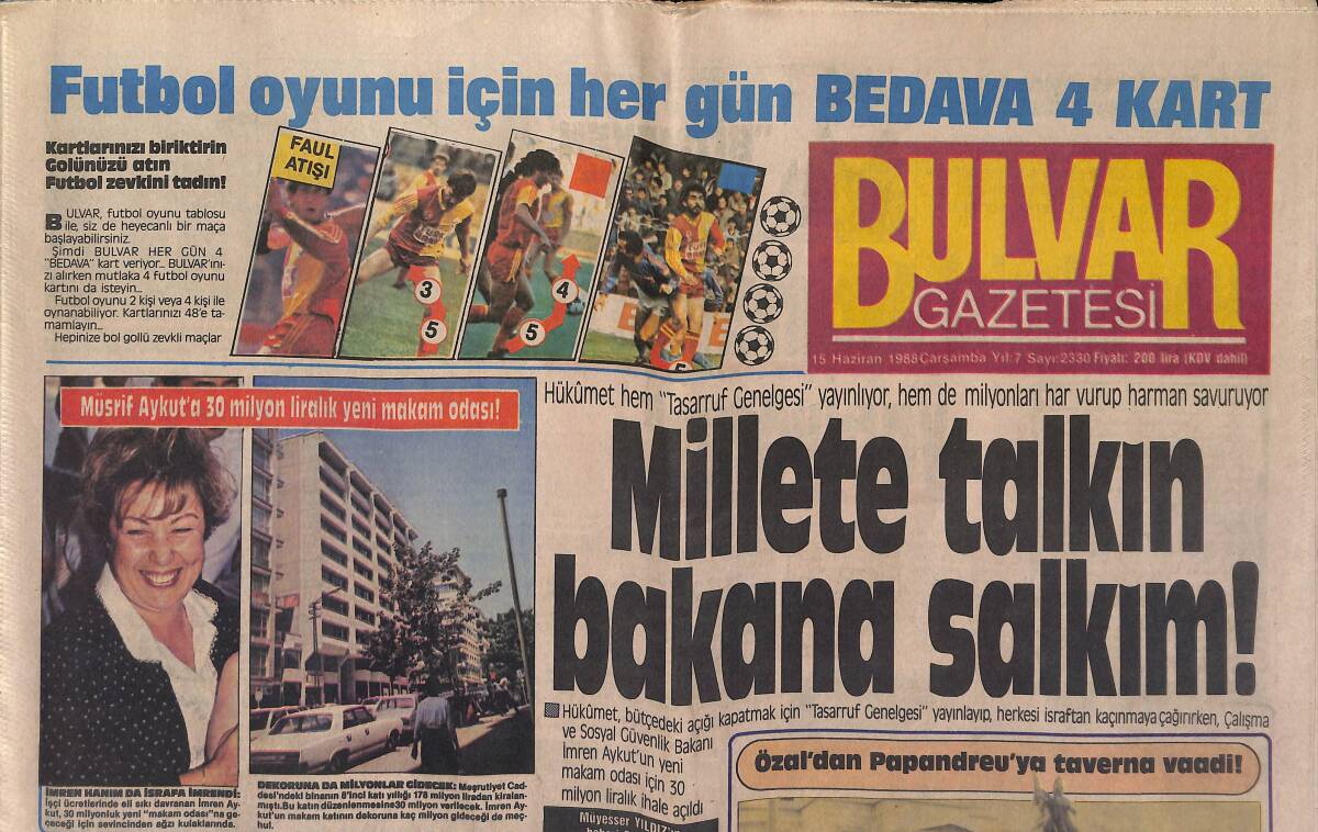 Bulvar Gazetesi 15 Haziran 1988 - Talabani Konusunda ABD'yi Uyardık GZ153188 - 1