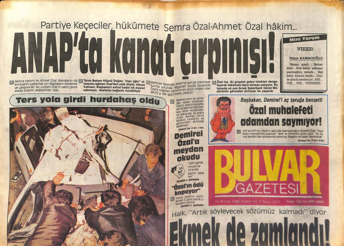Bulvar Gazetesi 15 Nisan 1988 - ANAP'ta Kanat Çırpınışı - Demirel Özal'a Meydan Okudu GZ153168 - 1