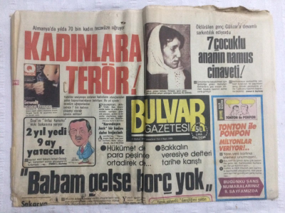 Bulvar Gazetesi 15 Şubat 1986 - 7 Çocuklu Ananın Namus Cinayeti,Bakkalın Veresiye Defteri Tarihe Karıştı - GZ17639 - 1