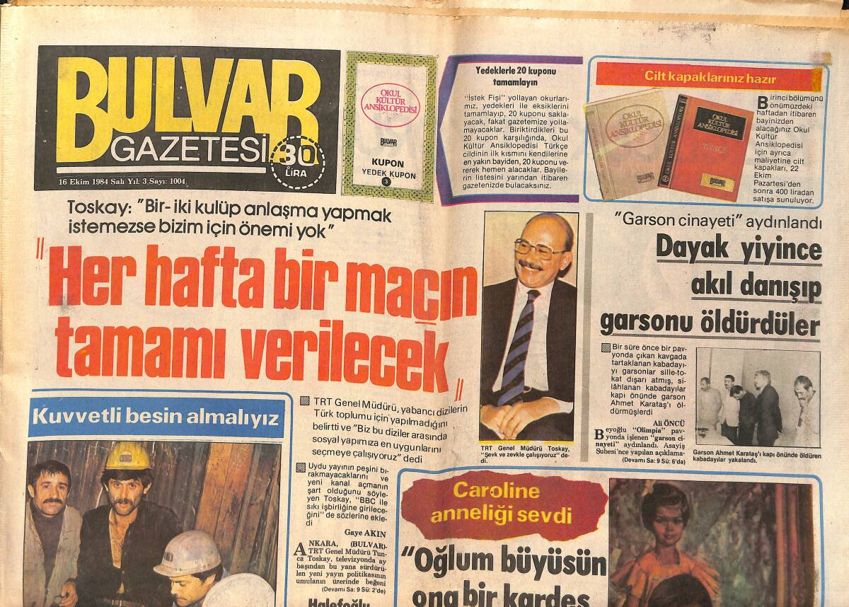 Bulvar Gazetesi 16 Ekim 1984 - Samime Sanay ''Kız Çocuk İstiyoruz'' - Kilis'te 90 Milyon Liralık Kaçak Saat Ele Geçirildi GZ159389 - 1