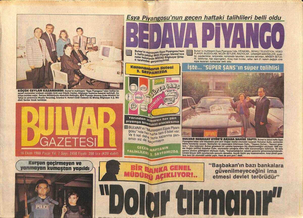 Bulvar Gazetesi 16 Ekim 1988 - Bush'un Geçmişi Hala Karanlık - Özal'a Zırhlı Yelek GZ153185 - 1