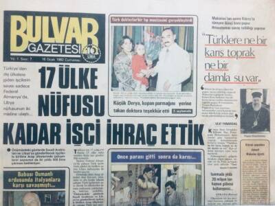 Bulvar Gazetesi 16 Ocak 1982 - 17 Ülke Nüfusu Kadar İşçi İhraç Ettik GZ42088 - 1