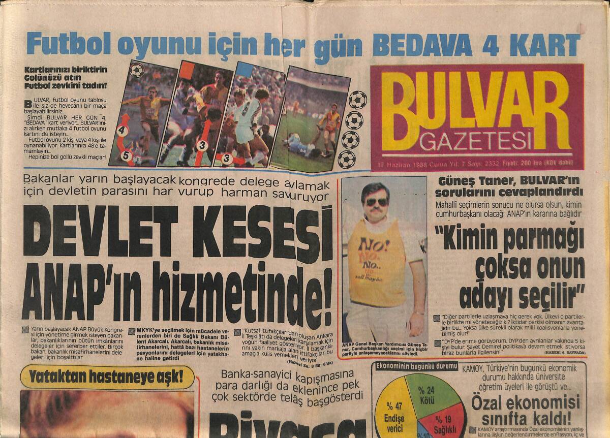 Bulvar Gazetesi 17 Haziran 1988 - Devlet Kesesi ANAP'ın Hizmetinde - Ayhan Işık Anıldı GZ153193 - 1