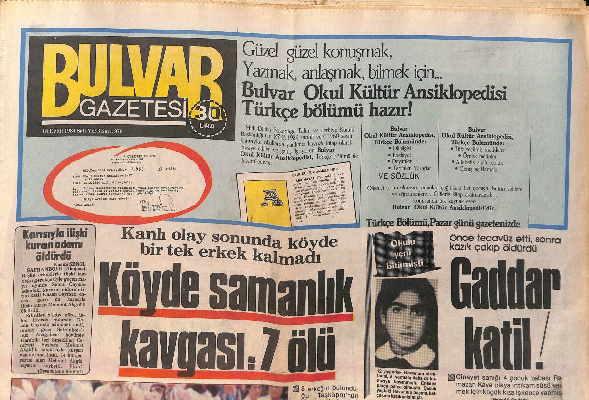 Bulvar Gazetesi 18 Eylül 1984 - Ferdi Tayfur'la Birlikte İlk Filmine Başlayan Akçaoğlu,Rol Gereği Tecavüze Uğruyor GZ159365 - 1