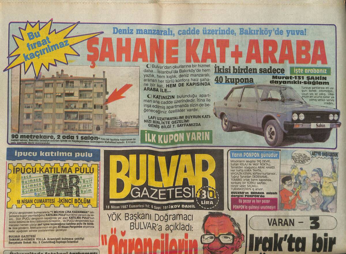 Bulvar Gazetesi 18 Nisan 1987 - Spikerin Oğlu Genco , Şeyhin Oğlu Apo'yu Misafir Etti GZ159268 - 1