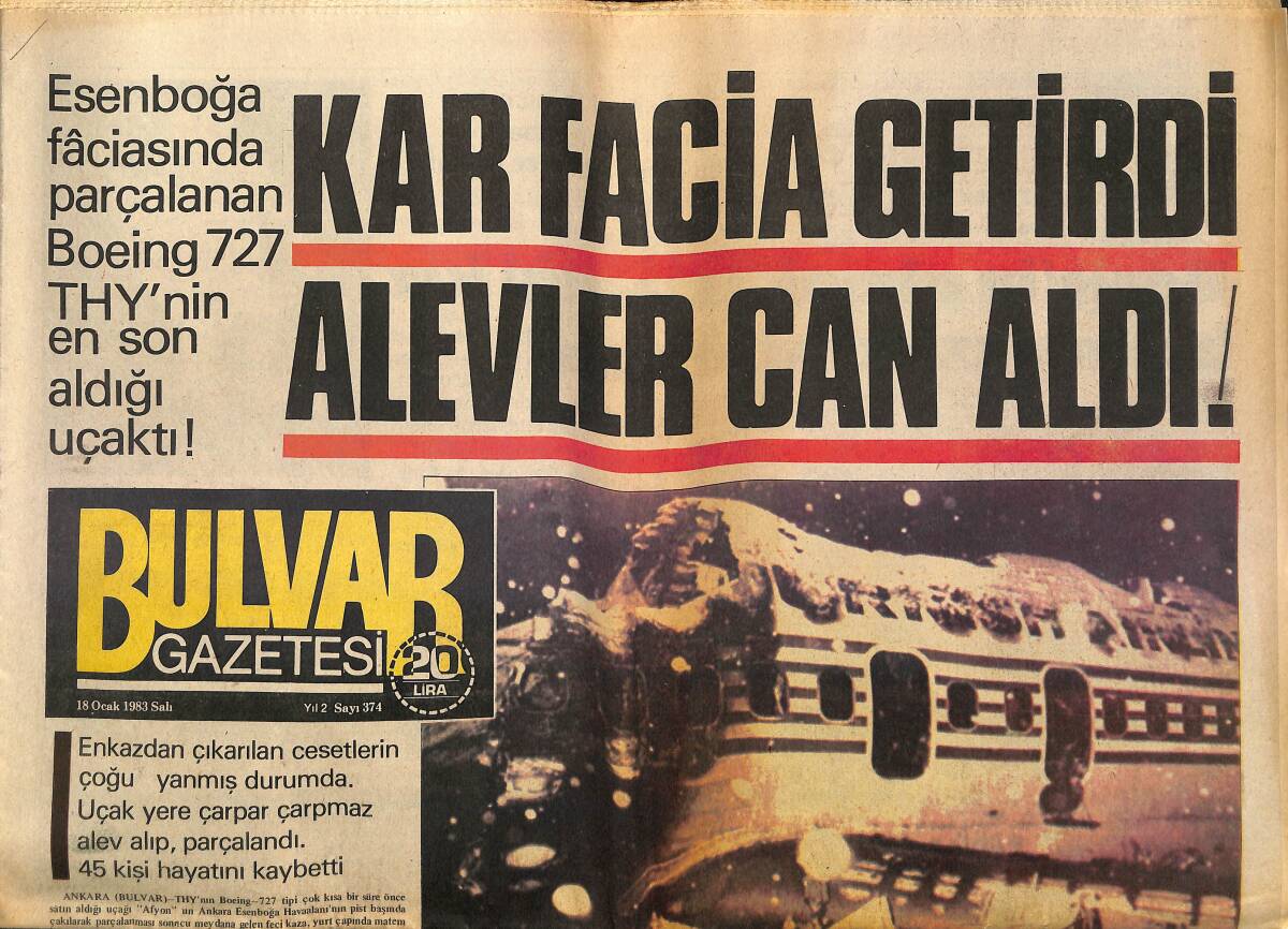 Bulvar Gazetesi 18 Ocak 1983 - Ford'un Yeni Modelleri Karda Patinaj Yapmıyor - Esenboğa Faciasından Notlar GZ150724 - 1