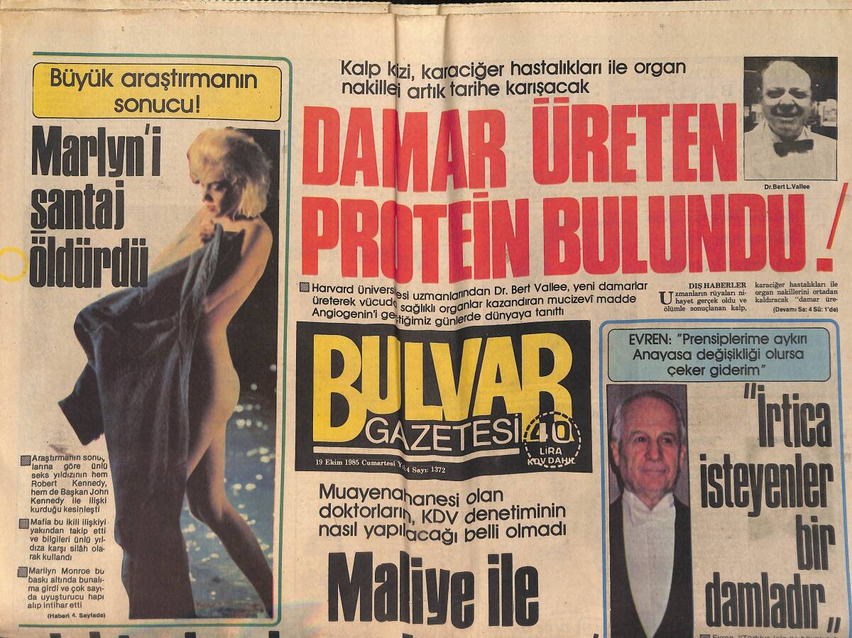 Bulvar Gazetesi 19 Ekim 1985 - Marilyn Monroe'yu Şantaj Öldürdü - Sophia Loren , Mutluluğu Geç Buldu ! GZ159216 - 1